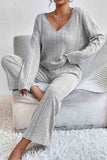 Dodobye V Neck Ribbed Long Sleeve Two-Piece Set