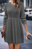 Dodobye Solid Color Shirring Long Sleeve Knitted Dress