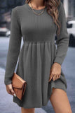 Dodobye Solid Color Shirring Long Sleeve Knitted Dress