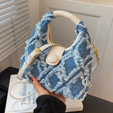 Dodobye Niche design bag female 2024 new summer trend line denim messenger bag casual portable bucket bag