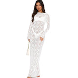 Dodobye Foreign Trade New Hot Women's Sexy Hollow Lace Pattern Perspective Slim Long Dress