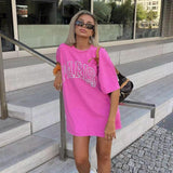 Back To School Dodobye American vintage Dopamine Barbie powder letter short sleeve T-shirt female Summer American oversize Spice Girl half sleeve top