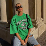 Back To School Dodobye American Retro Vintage Green Letter Short-sleeved T-shirt Women's High Street Oversize Half-sleeved Hot Girl Top Ins