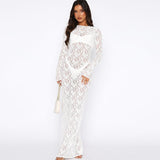 Dodobye Foreign Trade New Hot Women's Sexy Hollow Lace Pattern Perspective Slim Long Dress