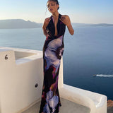 Dodobye Women's Cross-border Foreign Trade Manufacturers 2023 New Digital Printing Sexy Hanging Collar Long Long Dress