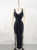 Dodobye 2023 Super Hot Summer Women's Wear Black Rhinestone Hollow Strap Long Dress