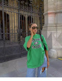 Back To School Dodobye American Retro Vintage Green Letter Short-sleeved T-shirt Women's High Street Oversize Half-sleeved Hot Girl Top Ins