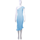 Dodobye Inclined Shoulder Dress Versailles Costume Clear Sky Blue Hanging Fishtail Bag Skirt Banquet Blue Series Host Dress Women