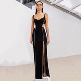 Dodobye 2023 Super Hot Summer Women's Wear Black Rhinestone Hollow Strap Long Dress