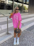 Back To School Dodobye American vintage Dopamine Barbie powder letter short sleeve T-shirt female Summer American oversize Spice Girl half sleeve top