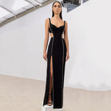 Dodobye 2023 Super Hot Summer Women's Wear Black Rhinestone Hollow Strap Long Dress