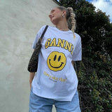 Back To School Dodobye American Retro Smiley Print White Short-sleeved T-shirt Women's Summer Design Niche Spice Girls Half-sleeved Top