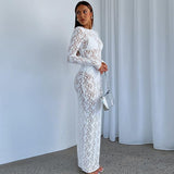 Dodobye Foreign Trade New Hot Women's Sexy Hollow Lace Pattern Perspective Slim Long Dress