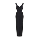 Dodobye 2023 Super Hot Summer Women's Wear Black Rhinestone Hollow Strap Long Dress