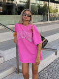 Back To School Dodobye American vintage Dopamine Barbie powder letter short sleeve T-shirt female Summer American oversize Spice Girl half sleeve top