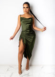 Dodobye 2024 Summer New Women's Sexy Backless Lace-up Fold Split Pleated Suspender Long Dress Dress