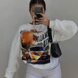 Black Friday Dodobye Chill77 American Style Retro White Crewneck Sweatshirt Women's Autumn European American High Street Niche Design Sense Long Sleeve Top Ins