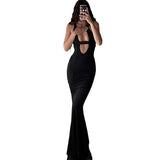 Dodobye Hot New Sexy Deep V Patch Hollow Wrap Chest Temperament Long Skirt Slim Strap Dress