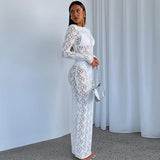 Dodobye Foreign Trade New Hot Women's Sexy Hollow Lace Pattern Perspective Slim Long Dress