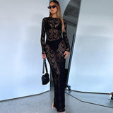 Dodobye Foreign Trade New Hot Women's Sexy Hollow Lace Pattern Perspective Slim Long Dress