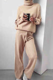 Dodobye Solid Turtleneck Long Sleeve Long Pant Knitted Set