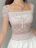 Dodobye Lace Patchwork Crop Blouse