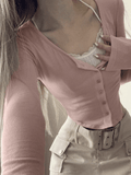 Dodobye-Lace Patchwork Pink Knit Crop Top