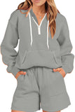 Dodobye Half-Zip Hoodie Pocket Shorts Two-Piece Set