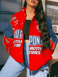 Dodobye-Logo Print Moto Varsity Jacket