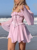 Dodobye hoco dresses-Long Sleeve Corset Mini Dress