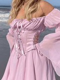 Dodobye hoco dresses-Long Sleeve Corset Mini Dress