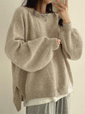 Back To School Dodobye Oversized Split Hem Pullover Sweater