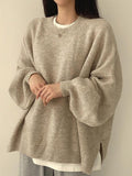 Back To School Dodobye Oversized Split Hem Pullover Sweater