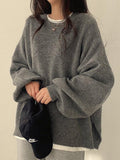 Back To School Dodobye Oversized Split Hem Pullover Sweater