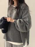 Back To School Dodobye Oversized Split Hem Pullover Sweater