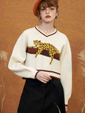 Dodobye A Leopard Knit Sweatshirt That Stays On The Tree