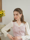 Dodobye Baby Pink Rose Embroidery Denim Strap Dress And Lace Blouse