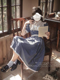 Dodobye Blue Vertical Striped Literary Classical Dress