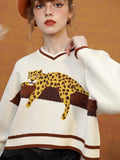 Dodobye A Leopard Knit Sweatshirt That Stays On The Tree