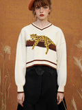 Dodobye A Leopard Knit Sweatshirt That Stays On The Tree