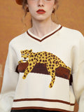 Dodobye A Leopard Knit Sweatshirt That Stays On The Tree