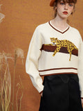 Dodobye A Leopard Knit Sweatshirt That Stays On The Tree