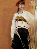 Dodobye A Leopard Knit Sweatshirt That Stays On The Tree