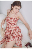Dodobye Bleeding Rose Pattern Strap Dress