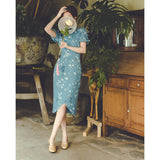 Dodobye Blue Floral Cheongsam Dress