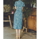 Dodobye Blue Floral Cheongsam Dress