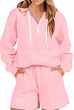 Dodobye Half-Zip Hoodie Pocket Shorts Two-Piece Set