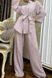 Dodobye Button Belt Wide Leg Pants Two-piece Set