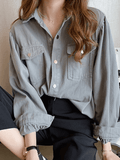 Dodobye Pleated Oversized Long Sleeve Blouse