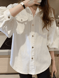 Dodobye Pleated Oversized Long Sleeve Blouse